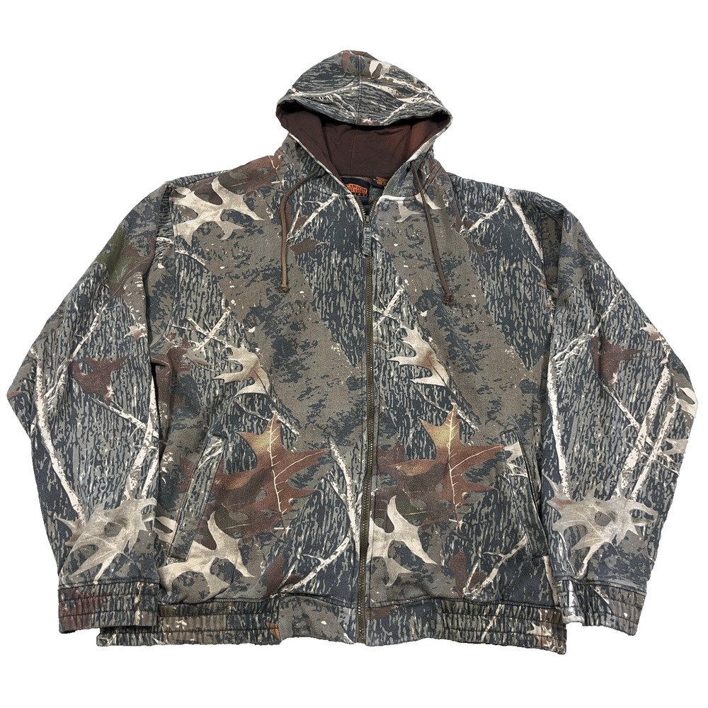 Vintage Camo Hoodie Men XL Full Zip Jacket 90s Y2K Woodland‎ Hunting 2000s
